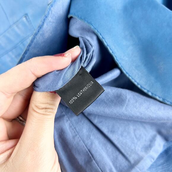 Lafayette 148 Genuine Leather Blazer – Light Blue, Size 6 - Picture 2 of 9